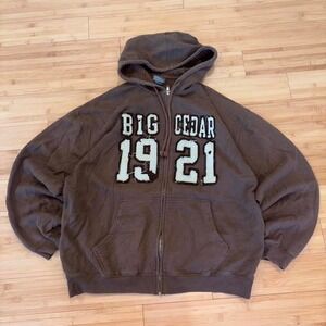 Y2K grunge American eagle style big cedar  brown zipup hoodie